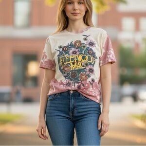 NWOT boutique, Fleetwood Mac Floral Graphic Tee with Pink Accents